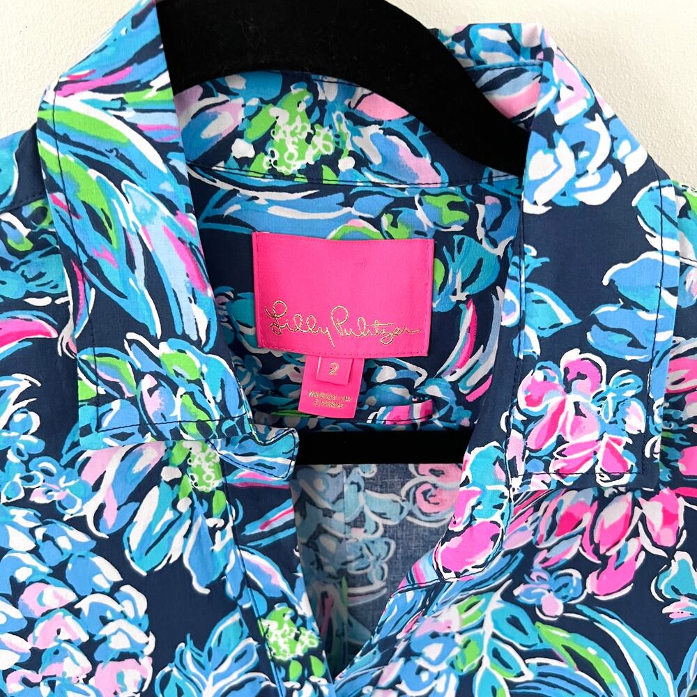 Lilly Pulitzer Mira Stretch Midi Shirt Dress in High Tide Navy Blue Size 2 - Picture 6 of 8
